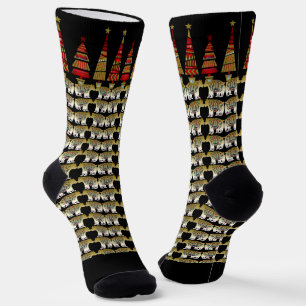 Nordic Animals Christmas Trees Golden Bear Stars  Socks