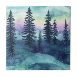 Nordic Aurora Forest Pattern Tile