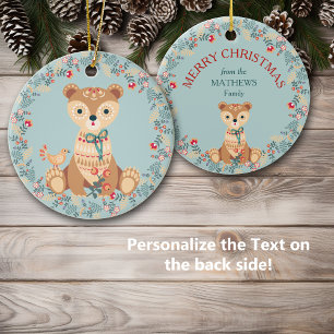 Nordic Bear Wreath Christmas Ceramic Tree Decoration