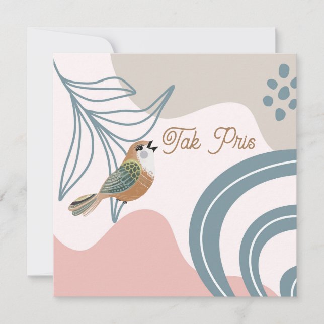 Nordic Bird and Flower Tak Pris (Thank You) Card (Front)