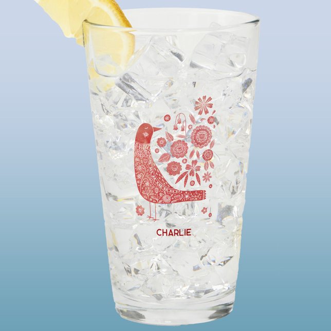 Nordic Bird Personalised Glass (Scandinavian bird personalized name glass tumbler)