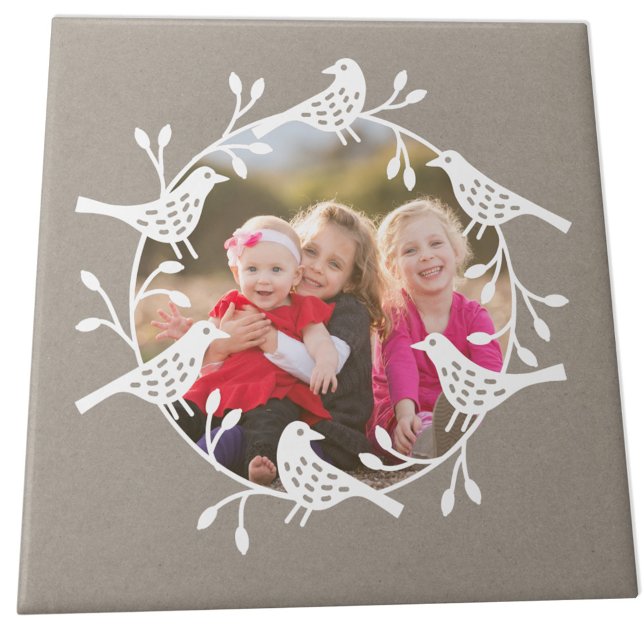 Nordic Bird Photo  Tile (Scandinavian bird wreath photo ceramic tile)