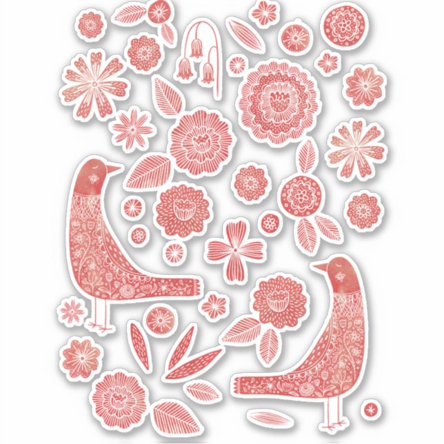 Nordic Birds and Flowers Red and White (Front)