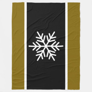 Nordic Black Golden Brown White Stripes Snowflake Fleece Blanket