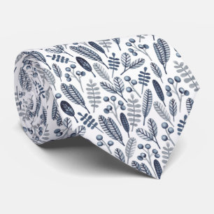 Nordic Blue and Grey Leaf Pattern Tie