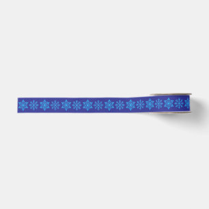 Nordic Blue Snowflake (Glitter Effect) on Lapis Grosgrain Ribbon