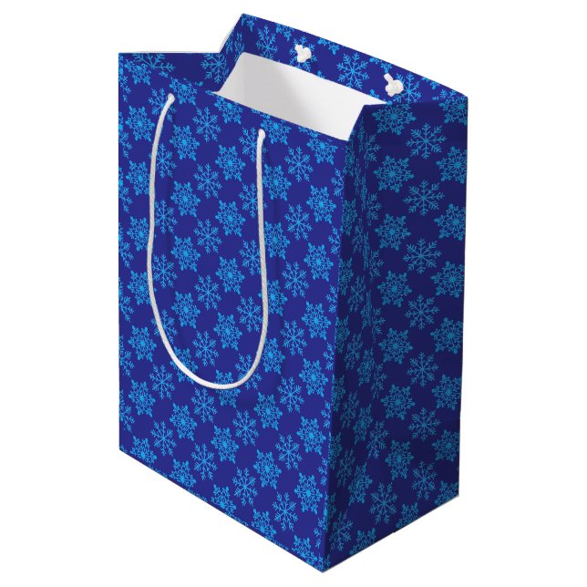 Nordic Blue Snowflake (Glitter Effect) on Lapis Medium Gift Bag (Back Angled)