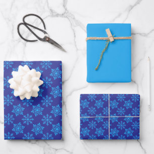Nordic Blue Snowflake (Glitter Effect) on Lapis Wrapping Paper Sheet