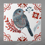 Nordic Blue Songbird Watercolor Folk Art Tile<br><div class="desc">Nordic design with a blue songbird.</div>