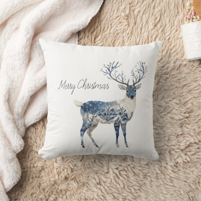 Nordic Blue White Deer Christmas Cushion (Blanket)