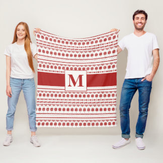 Nordic Bright Red And Winter White Arctic Stripes Fleece Blanket