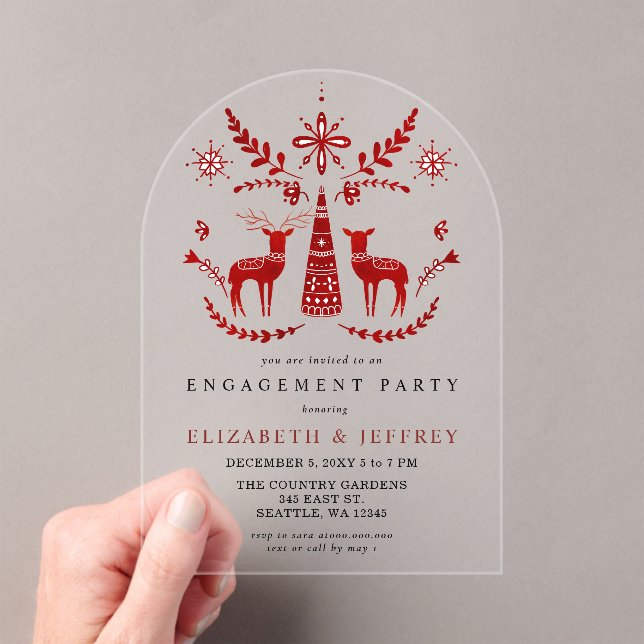 Nordic Buck and Doe Christmas Engagement Party Acrylic Invitations (Insitu (Handheld))