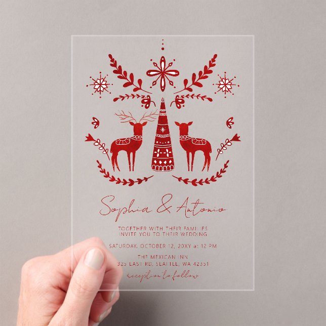 Nordic Buck and Doe Woodland Winter Wedding Acrylic Invitations (Insitu (Handheld))