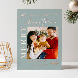 Nordic Calm Soft Blue Rose Gold Christmas Photo Foil Holiday Card