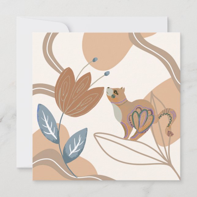 Nordic Cat and Flowers On Shades of Brown Card (Front)