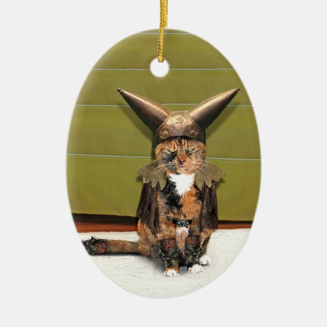 Nordic Cat is Not Amused Ceramic Tree Decoration (Front)