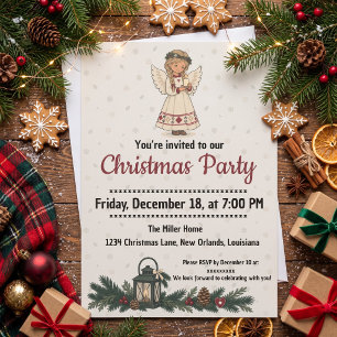 Nordic Christmas Angel with Candle Holiday Party Invitation