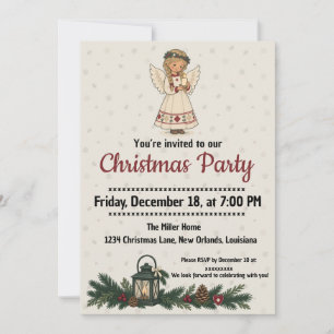 Nordic Christmas Angel with Candle Holiday Party Invitation