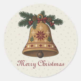 Nordic Christmas Bell with Folk Art Star Holiday Classic Round Sticker