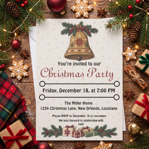 Nordic Christmas Bell with Folk Art Star Holiday Invitation