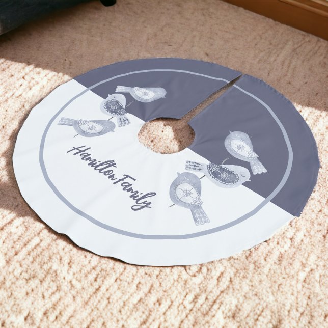 Nordic Christmas Blue Birds Personalised Brushed Polyester Tree Skirt (Nordic Christmas Blue Birds Personalized Brushed Polyester Tree Skirt from Ricaso)