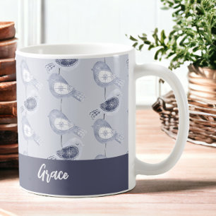 Nordic Christmas Blue Birds Personalised Coffee Mug