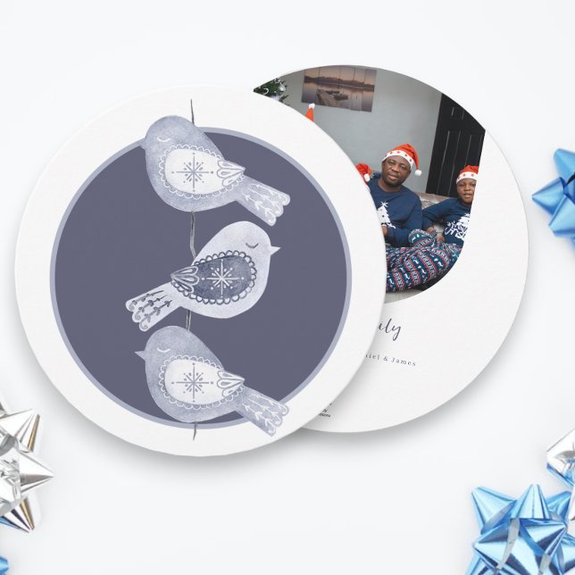 Nordic Christmas Blue Birds Photo Holiday Card (Nordic Christmas Blue Birds Photo Holiday Cards from Ricaso)