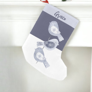 Nordic Christmas Blue Birds Small Christmas Stocking