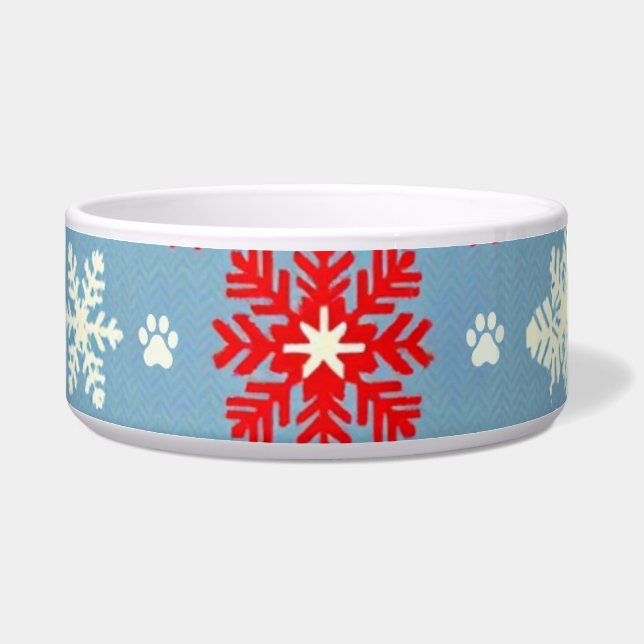 Nordic Christmas Cat Bowl – Festive Knit Snowflake (Left)