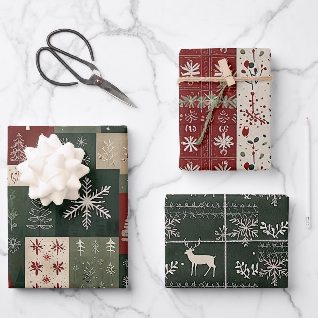 Nordic Christmas  Collage Wrapping Paper Sheet (Front)