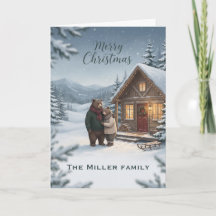 Nordic Christmas Cosy Bears Cabin Custom Family