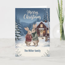 Nordic Christmas Cosy Rabbits Winter Cabin Custom