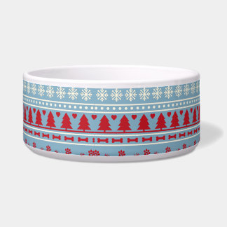 Nordic Christmas Dog Bowl – Knit Snowflakes, Paws