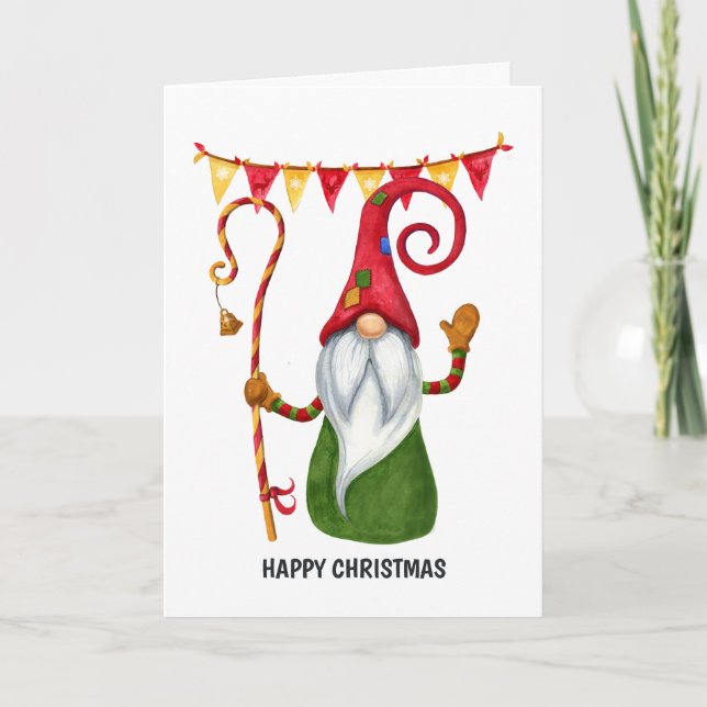 Nordic Christmas Gnome Photo Holiday Card (Front)