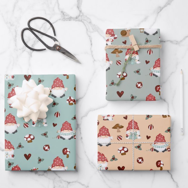 Nordic Christmas Gnomies Wrapping Paper Sheet (Front)