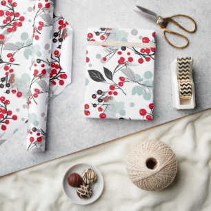 Nordic Christmas Holly Berry Wrapping Paper