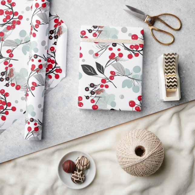 Nordic Christmas Holly Berry Wrapping Paper (Crafts)