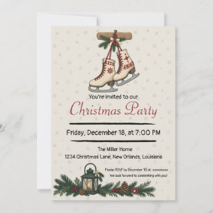 Nordic Christmas Ice Skates with Folk Star Holiday Invitation
