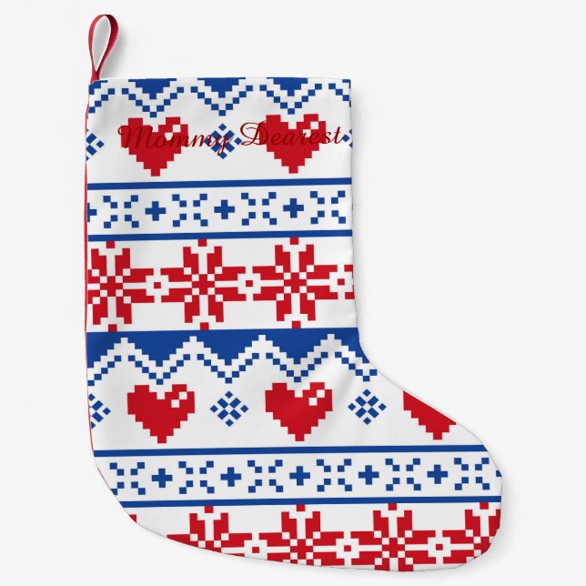 Nordic Christmas in Red & Blue Small Christmas Stocking (Front)