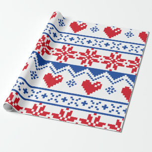 Nordic Christmas in Red & Blue Wrapping Paper