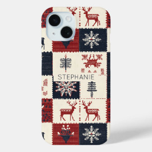 Nordic Christmas Knit Reindeer & Snowflakes iPhone 15 Case
