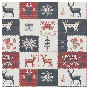 Nordic Christmas Knit   Reindeer & Snowflakes Fabric