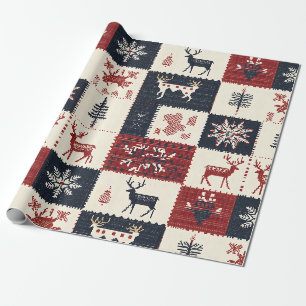 Nordic Christmas Knit Reindeer & Snowflakes Wrapping Paper