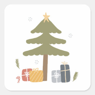 Nordic Christmas Party Scandi Christmas Tree Square Sticker