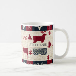 Nordic Christmas Patchwork Knitted Reindeer (2) Coffee Mug