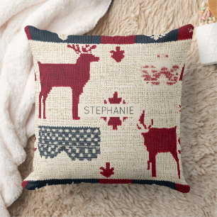 Nordic Christmas Patchwork   Knitted Reindeer (2) Cushion