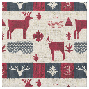 Nordic Christmas Patchwork Knitted Reindeer (2) Fabric
