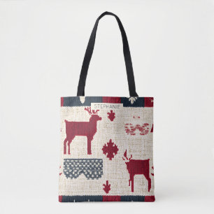 Nordic Christmas Patchwork   Knitted Reindeer (2) Tote Bag