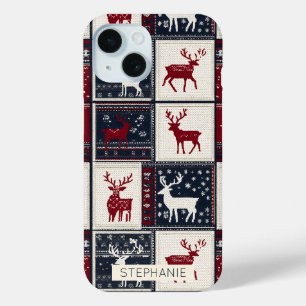 Nordic Christmas Patchwork Knitted Reindeer iPhone 15 Case