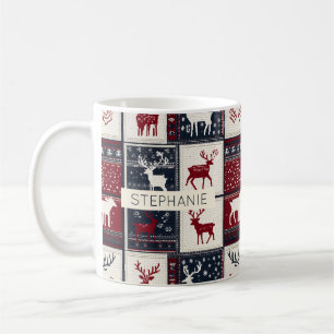 Nordic Christmas Patchwork   Knitted Reindeer Coffee Mug